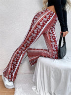 Vintage Boho Spring Floral Print Casual Pants Fashion new high elasticity tight fitting micro flared Yoga Joggers pants