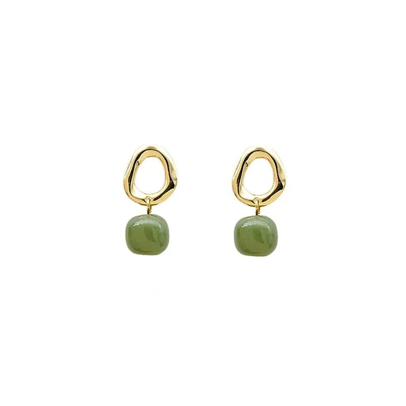 VENTFILLE 925 Silver Gold Color Hetian Jade Earrings for Women Girls Festival Gift Green Round Jewelry Dropshipping Wholesale