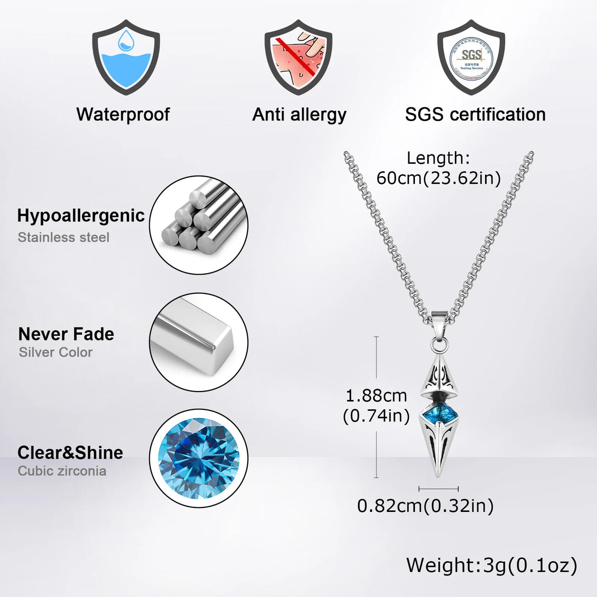 Stylish Blue Stone Necklaces for Men Women,Stainless Steel Geometric Pendant Collar,Valentine's Birthday Party Gift for Him