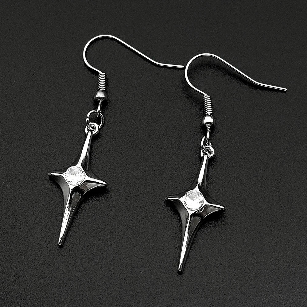 Y2K Star Cross Hook Earrings For Women Men Stainless Steel Silver Color Rhinestone Egirl Minimalist Gothic Rapper Jewelry Gifts
