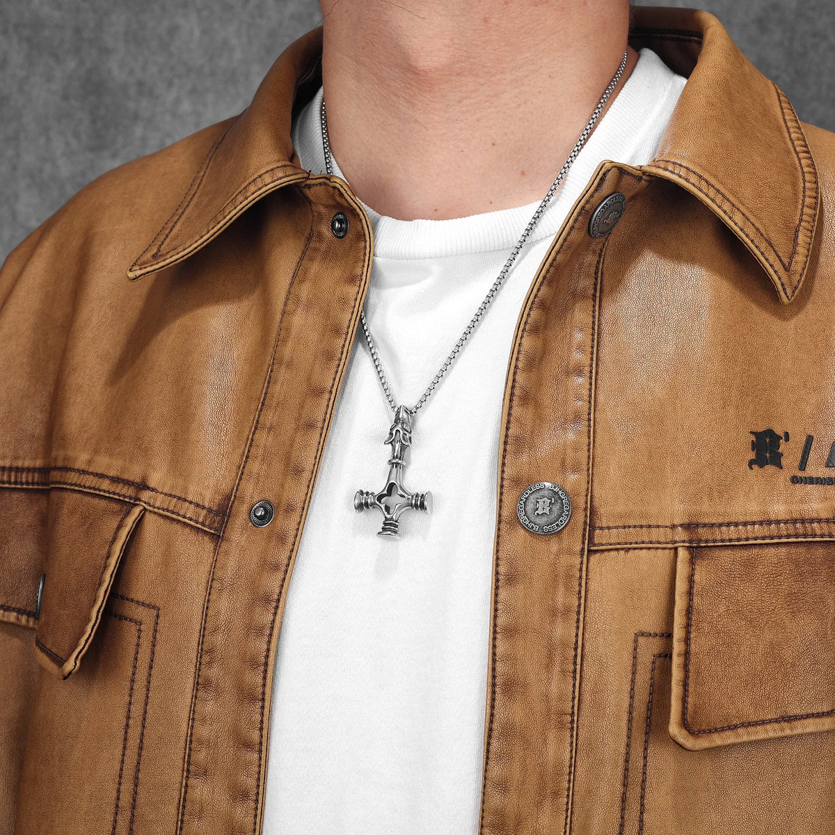 PENDRA Wolf Cross Steel Necklace