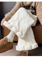 Elastic waist design down pants women winter cold resistant and warm high waist loose hanging casual straight leg pants