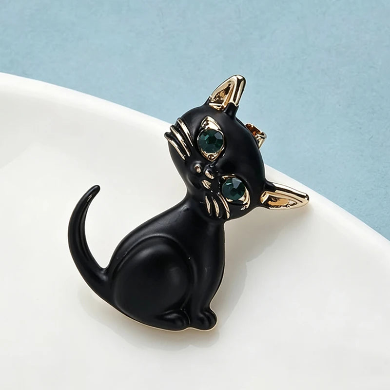 PENDRA Noircat Black Enamel Cat Brooch