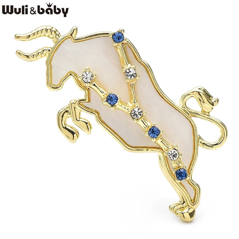 Wuli&baby 2 Colors Shell Taurus Brooches Pin Zodiac Star Jewelry Accessory Bull Badge For Suit