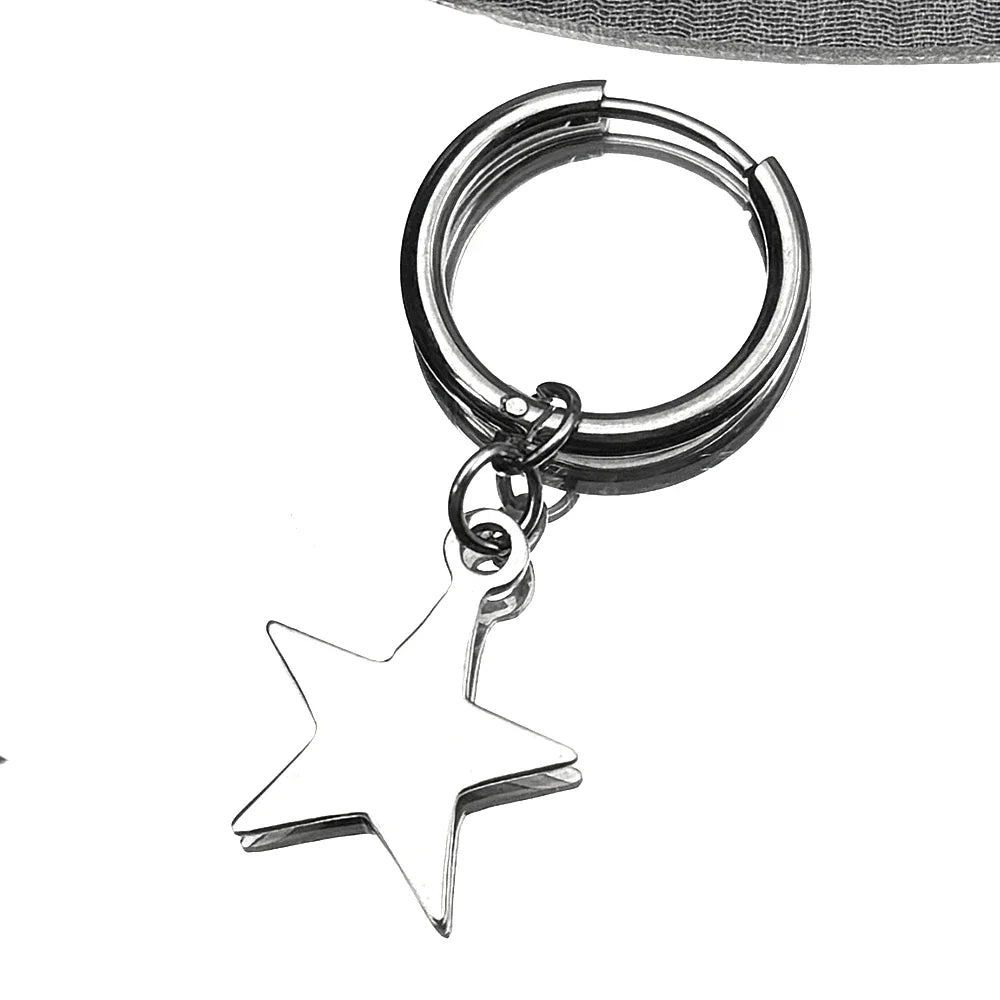 Key Star Hiphop Earrings For Women Men Stainless Steel Silver Color Fashion Punk Rock Ear Rings Rapper Jewelry Accessory