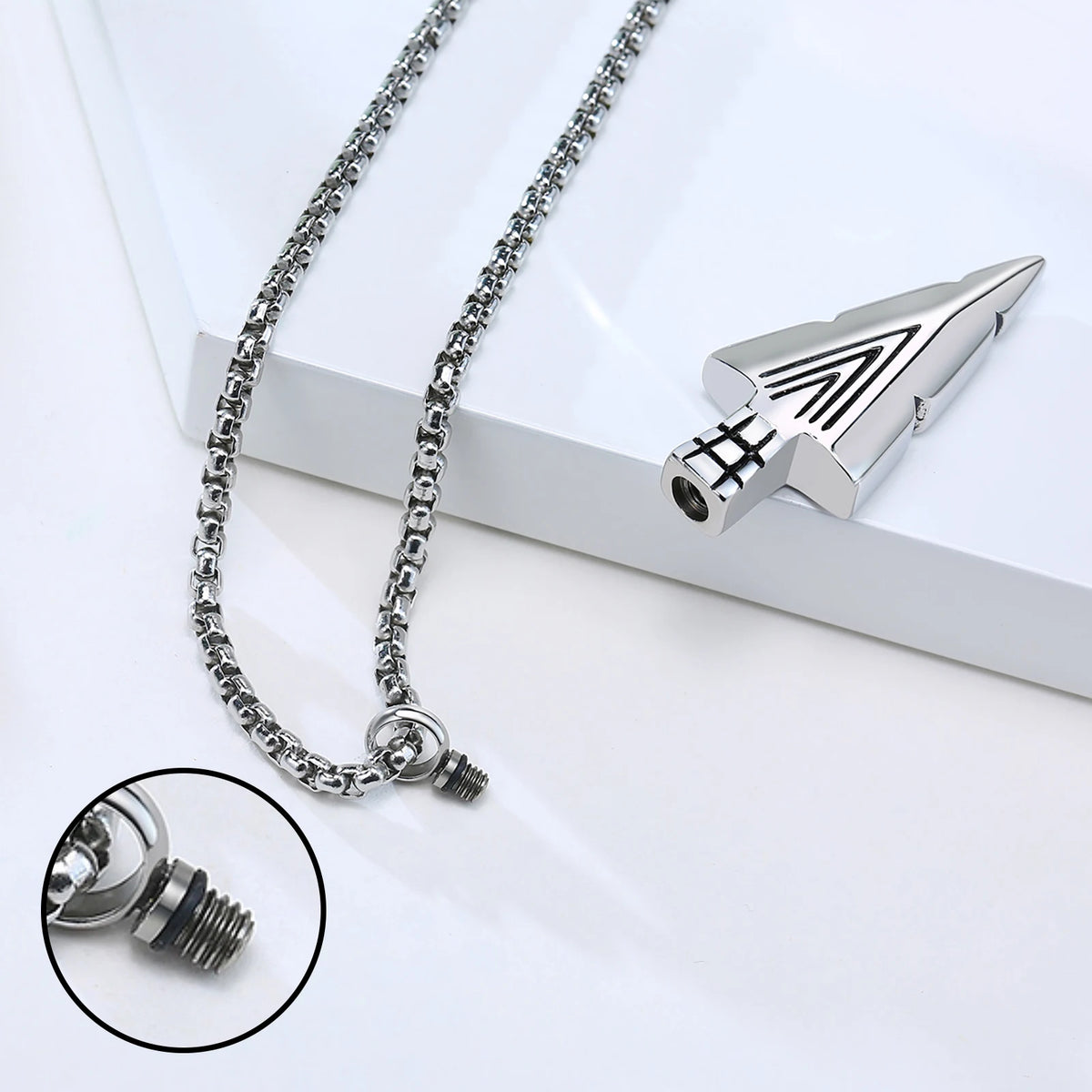 Mens Cremation Urn Necklace for Ashes,Stainless Steel Tribal  Arrowhead Memorial Pendant,Bereavement Keepsakes Gifts