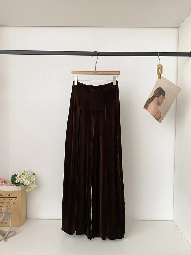 Autumn and winter new retro fashionable high-end velvet versatile casual pants loose fit wide leg pants for women