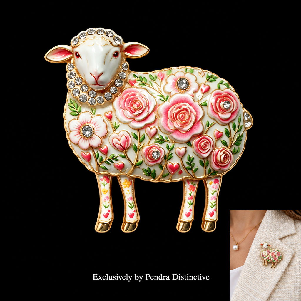PENDRA Rose Rhinestone Sheep Brooch