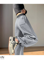 American style sports pants women in autumn and winter 2025 new style thick drawstring color blocking wide leg pants