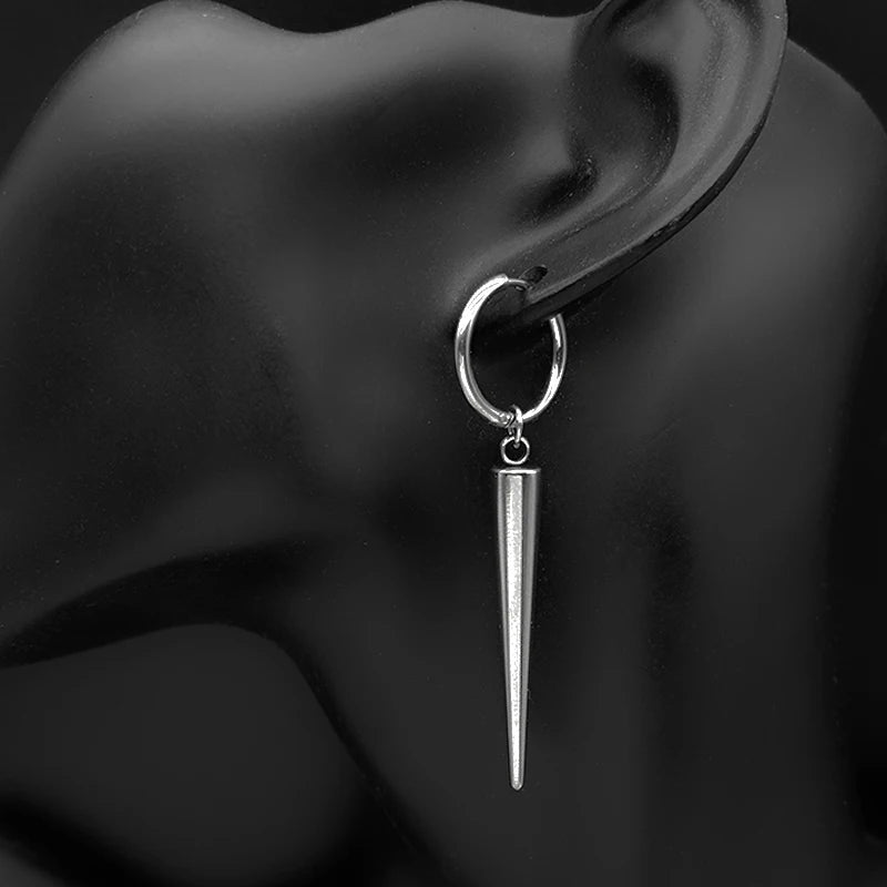 Gothic Silver Color Rivet Drop Earrings for Women Men Punk Hip Hop Metal Geometric Cone Pendant Earrings Y2K Party Jewelry Gift