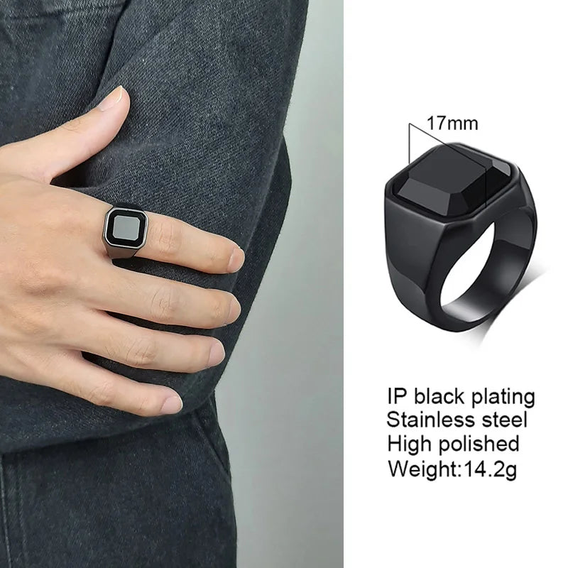 Men Tiger's Eye Signet Rings,Waterproof Stainless Steel Wedding Bands Gift