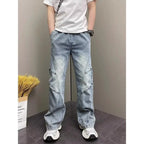 PENDRA Drawstring Elastic Waist Harlan Straight Black Cargo Hombre Jeans