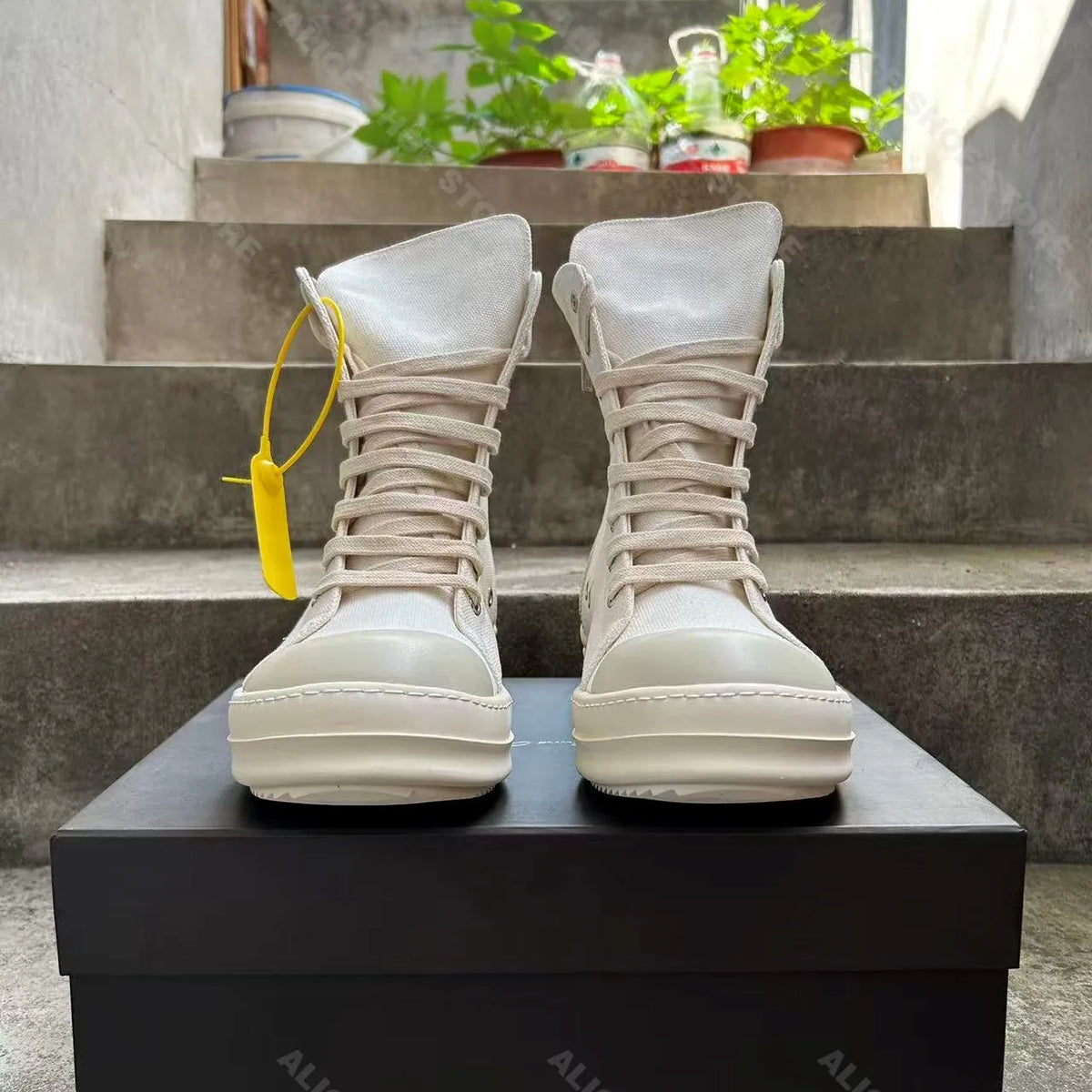 PENDRA White Eclipse White Canvas High-Top Zip Lace-Up Platform Sneakers