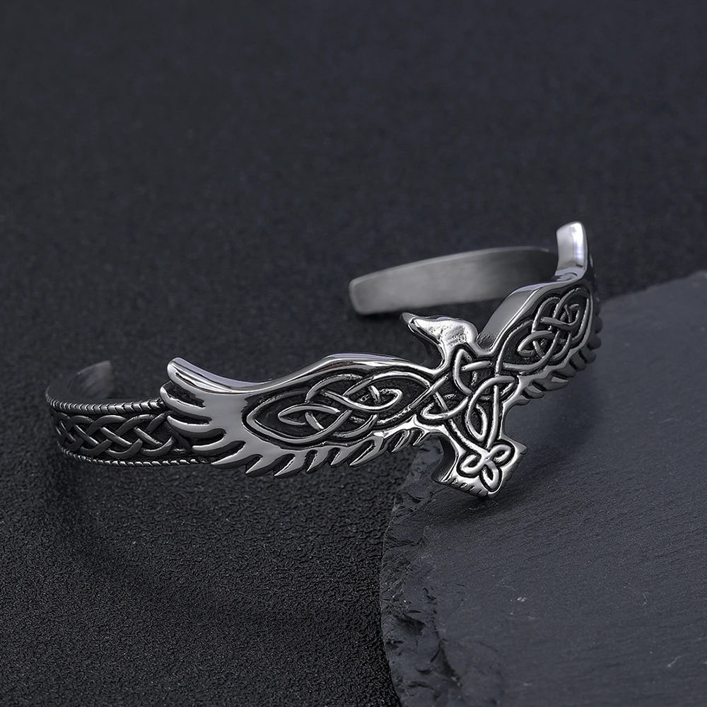 PENDRA Raven Rune Stainless Steel Viking Bracelet