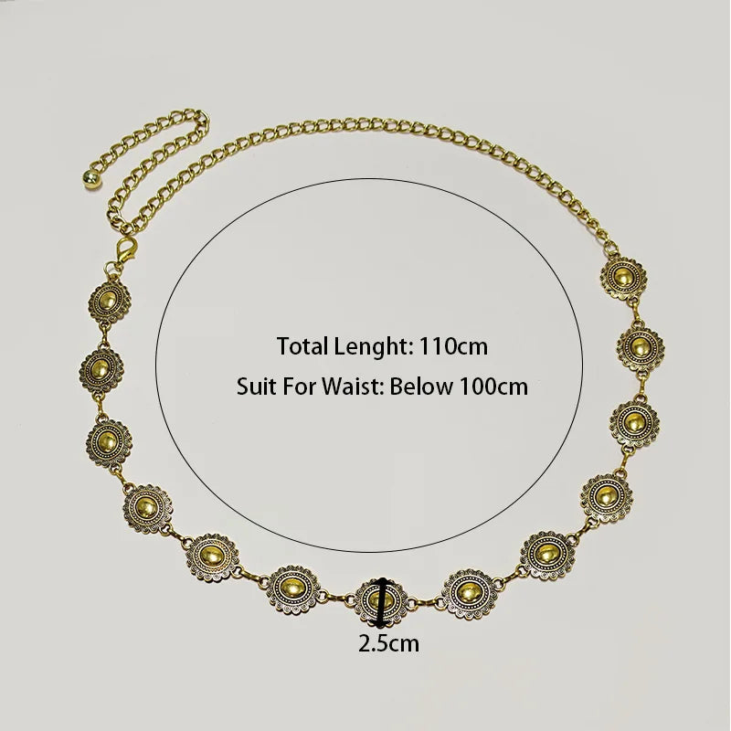 Western Punk Hip Hop Style All-match Waist Chain Sun Vintage Metal Women's Belt For Dress Vintage High Waist Chain Belt for Lady