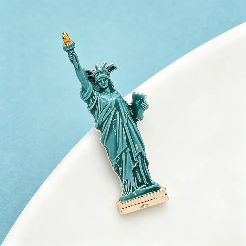 PENDRA Enamel Statue Of Liberty Lady Brooch