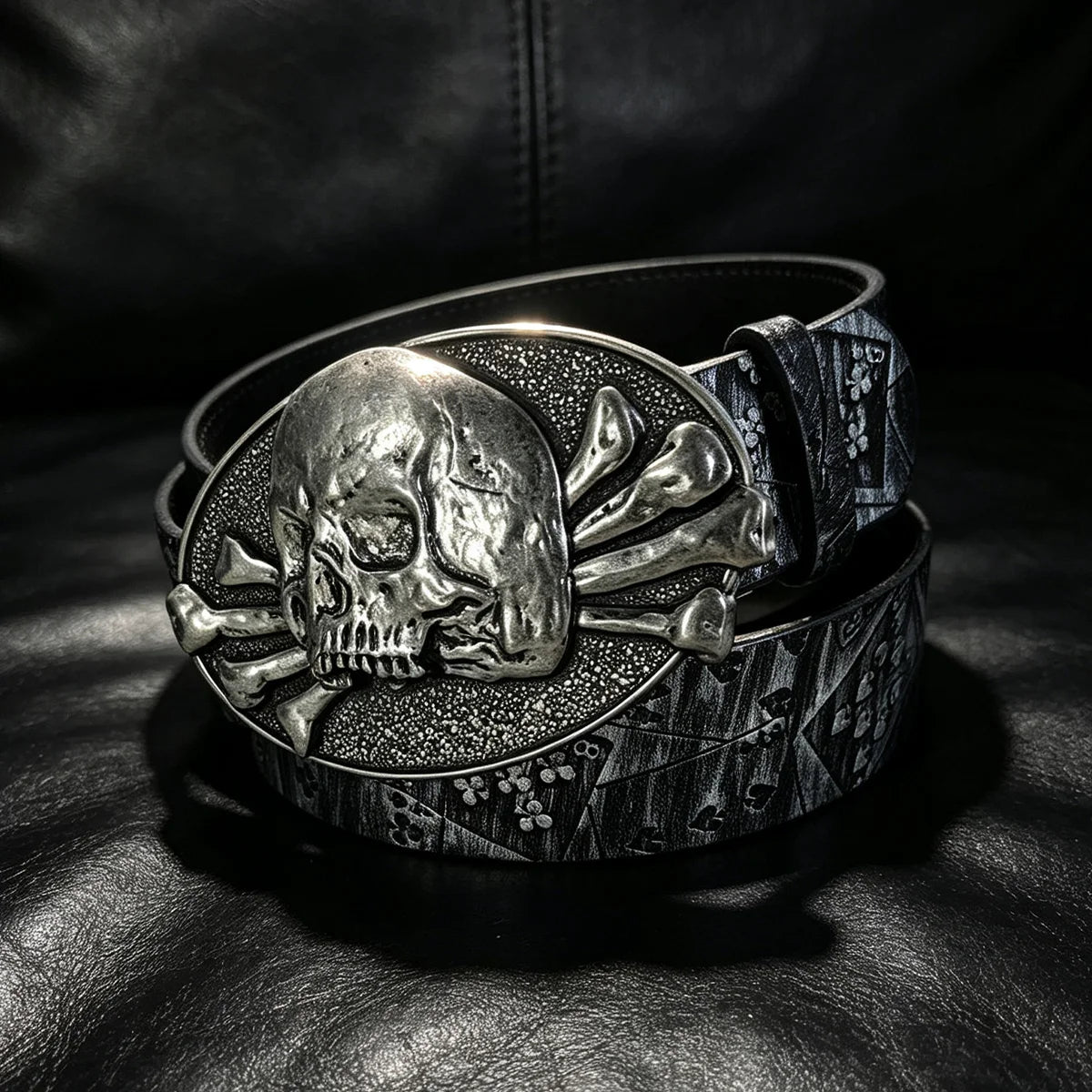 Silver Black Poker Belt For Men and Women Lucky Gamble Poker Metal Buckle Heavy Hip Hop Belt Punk Style Playing Card Street