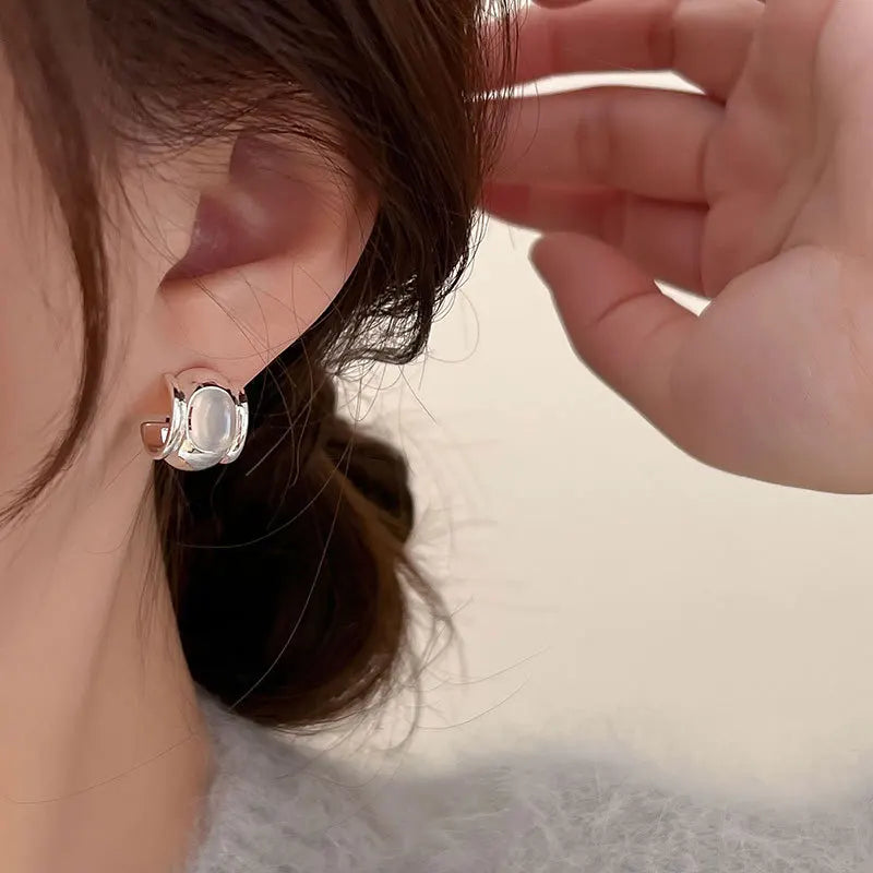 VENTFILLE Silver Color Black Agate Stud Earring for Women Girl Circular Design Versatile Fashion Jewelry Gift Dropshipping