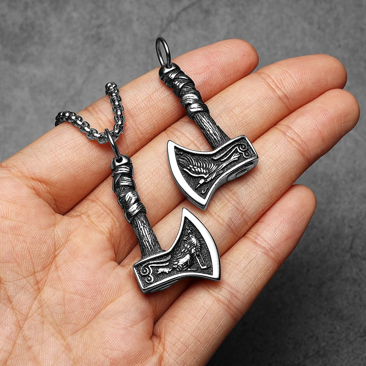 Viking Mythology Wolf Aex Men Necklaces Stainless Steel Pendant Chain Women Punk Fashion Jewelry New Accessories Gifts Wholesale