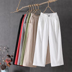 Female 2025 High Quality Loose Trousers Summer Elastic Waist Women's Pants Casual Solid Cotton Linen Ankle Length Pants