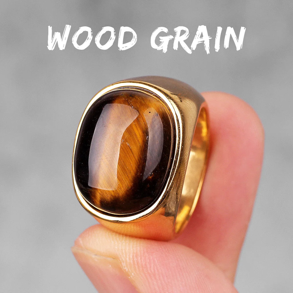 PENDRA Wood Grain Elegant Steel Ring