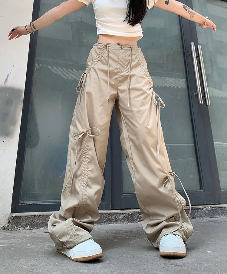 PENDRA Bowtie Wide Leg Drawstring Cargo Pants
