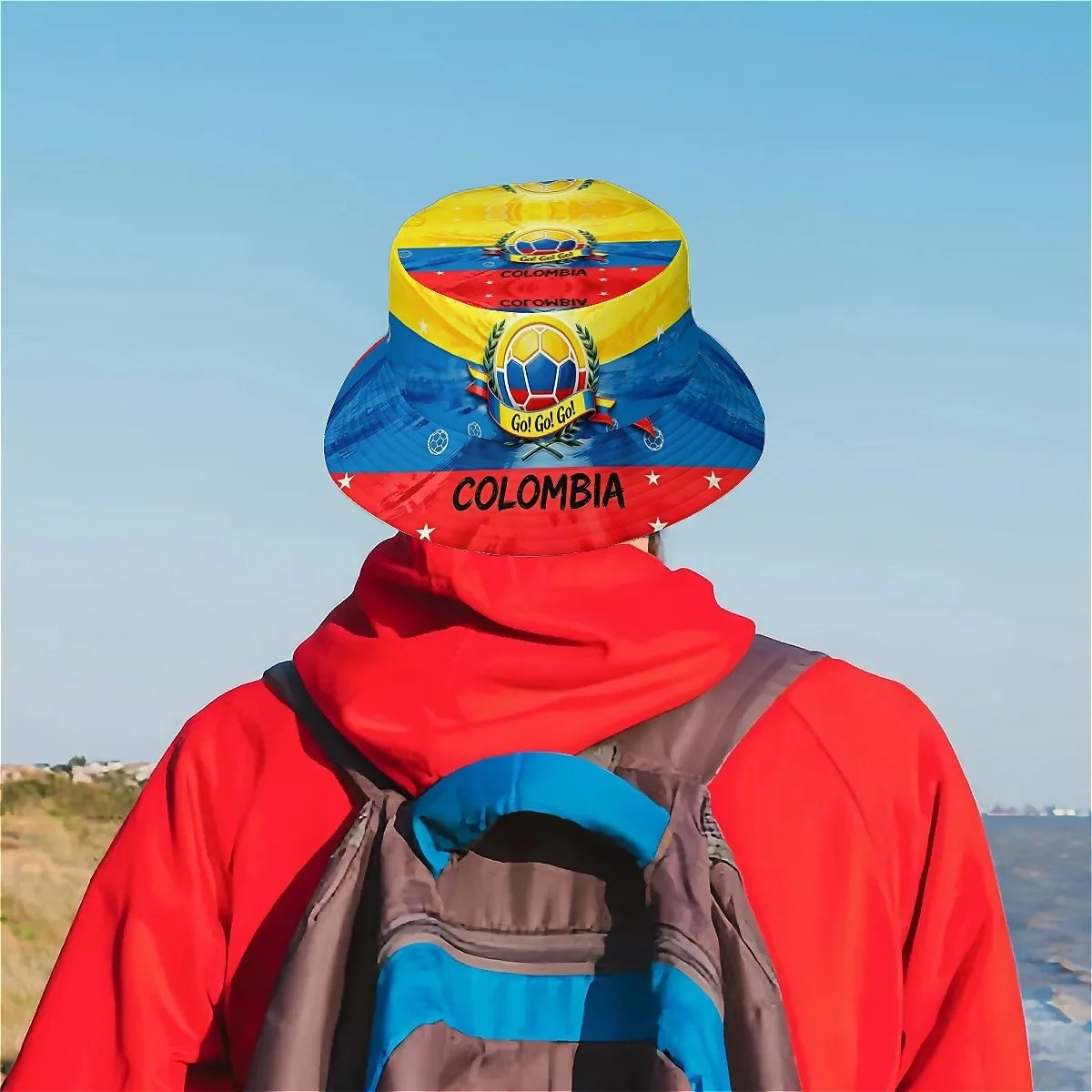 1pc Football Fan Colombia National Flag Soccer Art Bright Style Sports Unisex Printed Fisherman Hat, Stylish Hat with Fun Person