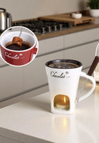 European Candle Cup Cheese Chocolate Melting Ceramic Mug Heating Food Ceramic Mug with Fork Creative Coffee Mug Tableware