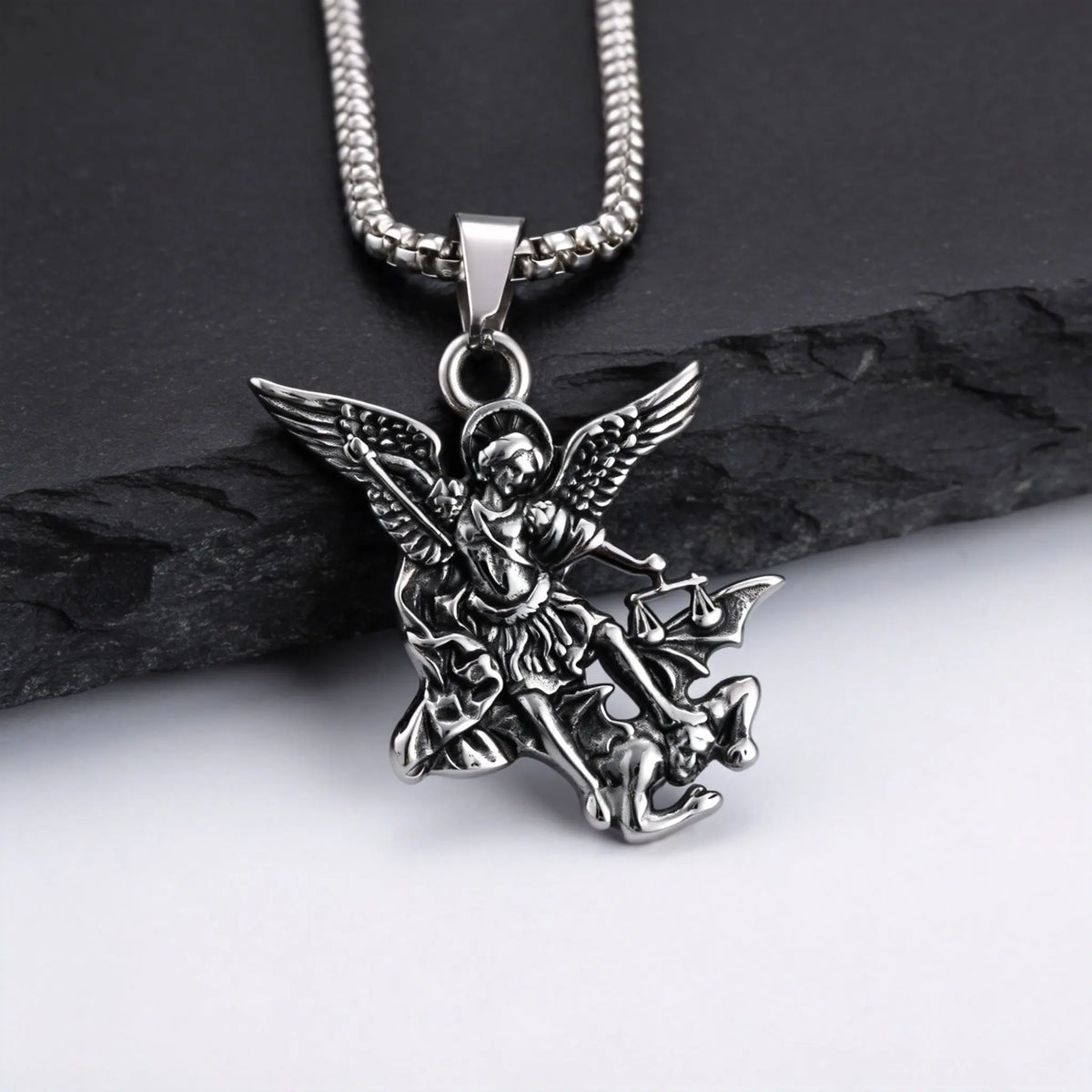 Stainless Steel Archangel St. Michael Pendant Necklace for Men Women, Religious Guardian Angel Protection Amulet Jewelry Gift