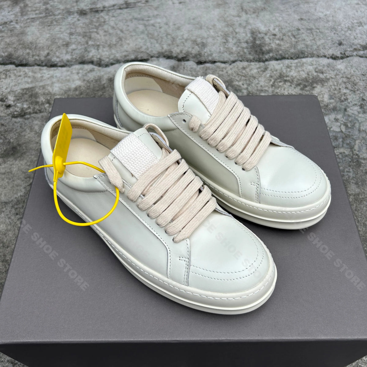PENDRA Ivory Leather White Leather Low-Top Thick-Sole Platform Sneakers