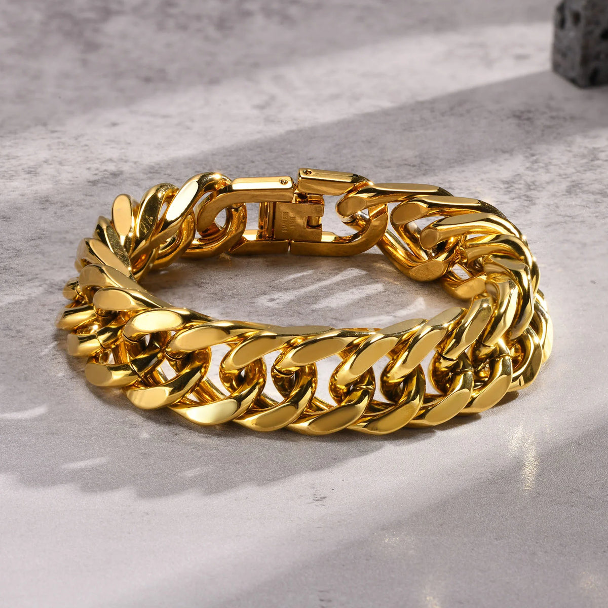 Gold Plated Men's Chunky Chain Bracelet,Stainless Steel Thick Cuban Chain Wristband,Hip Hop Punk Luxury Jewelry Gift for Him