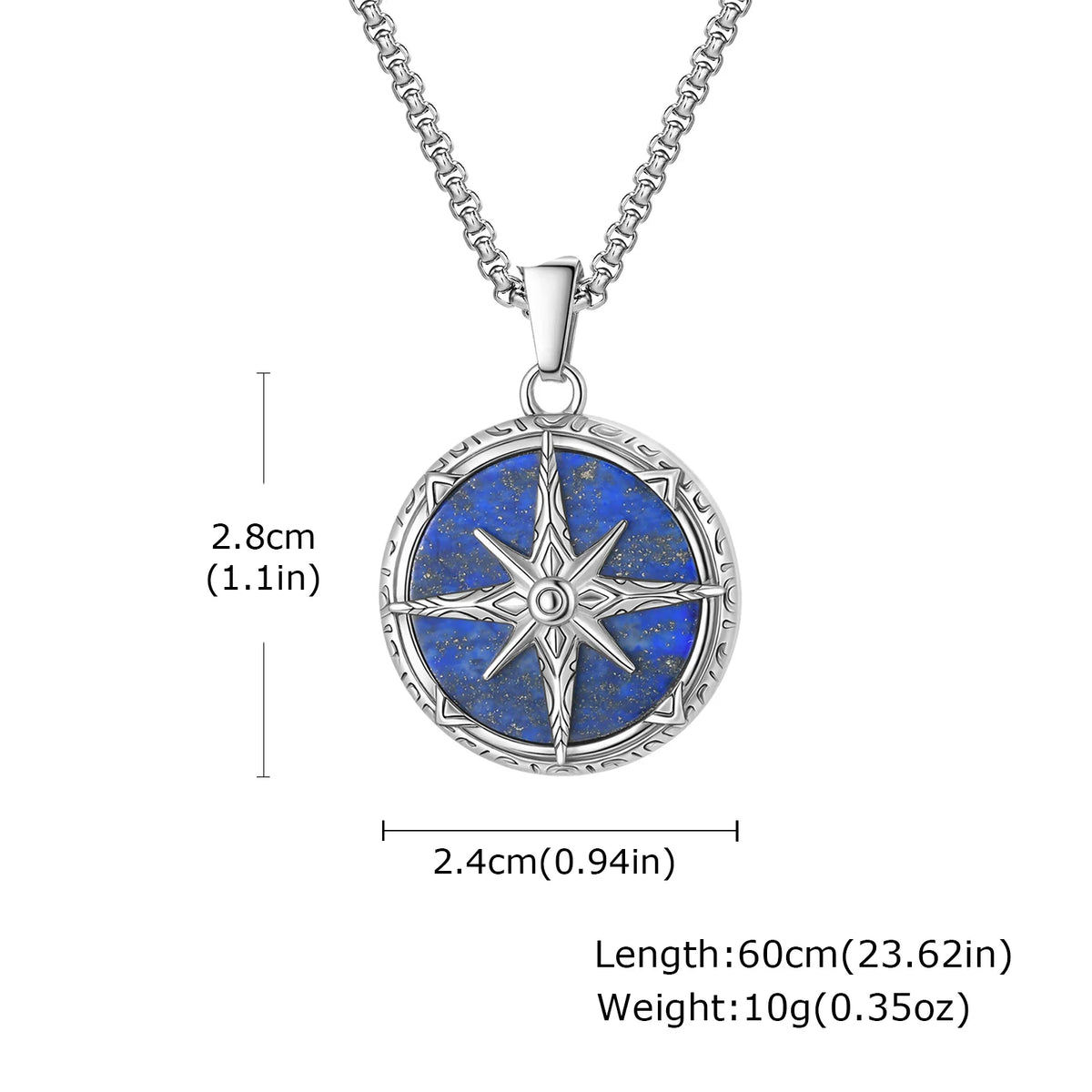 Stylish Natural Stone Necklace for Men,Eight-pointed Star Round Pendant Necklace,Cool Punk Birthday Father Gifts