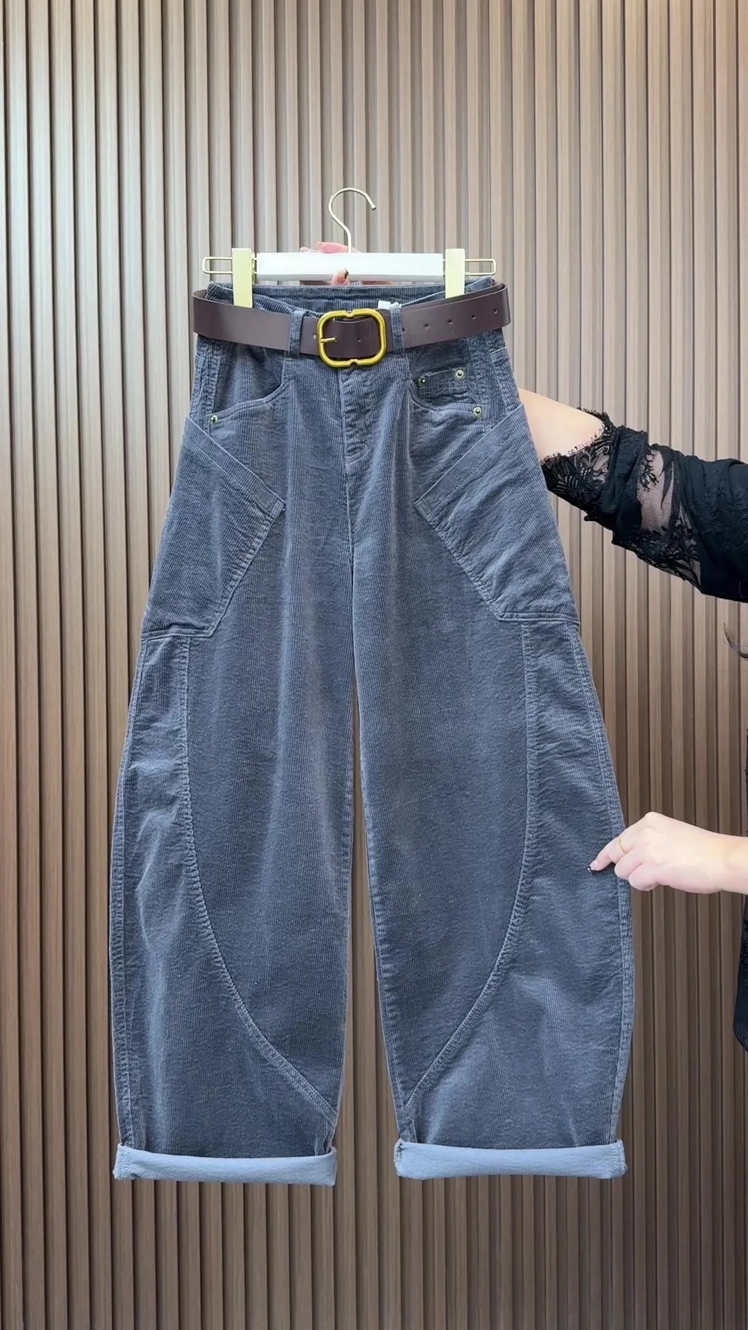 PENDRA Curved Cut Woolen Wide Leg Pants