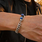 Hip Hop Natural Stone Beaded Bracelet for Men,Stainless Steel Turquoise Double Layer Spliced Chain Bracelet,Boho Jewelry