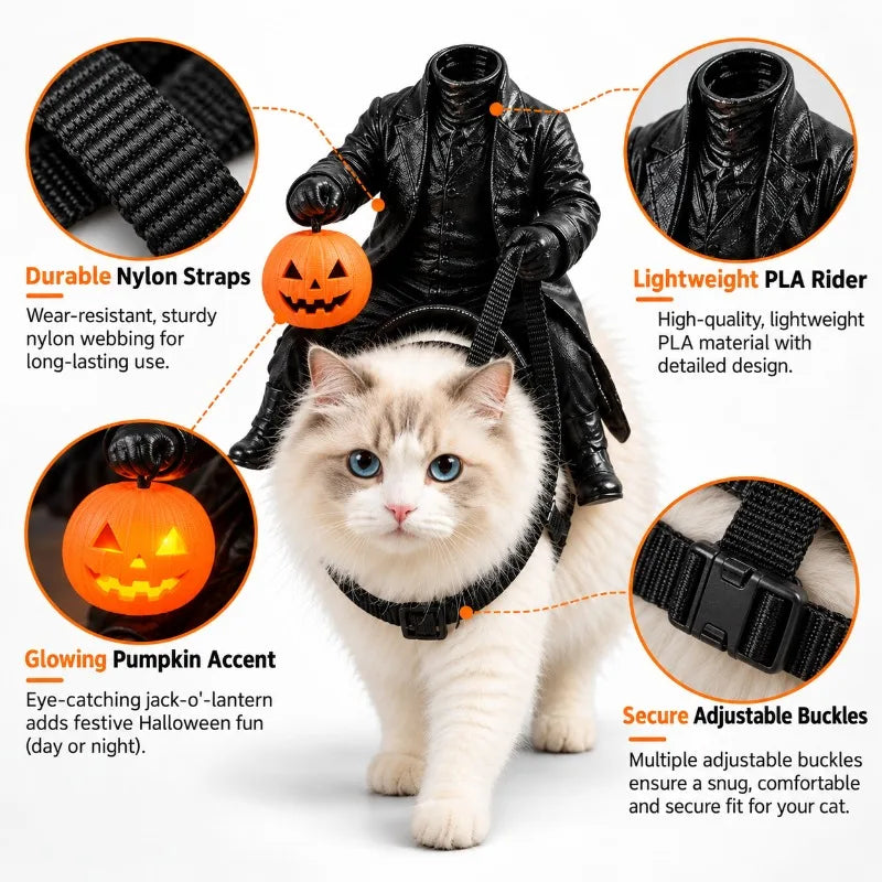 Funny Halloween Cat Dog Costume Headless Horseman Rider Pet Outfit for Small Dogs Cats Pumpkin Party Cosplay