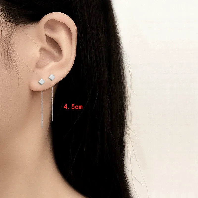 VENTFILLE 925 Sterling Silver  Double Chain Tassel Stud Earrings For Women Minimalist Birthday Gift Party Jewelry 2021 New