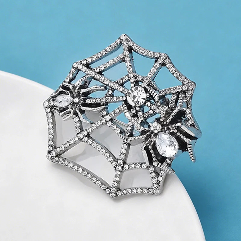PENDRA Web Spider Rhinestone Insect Brooch