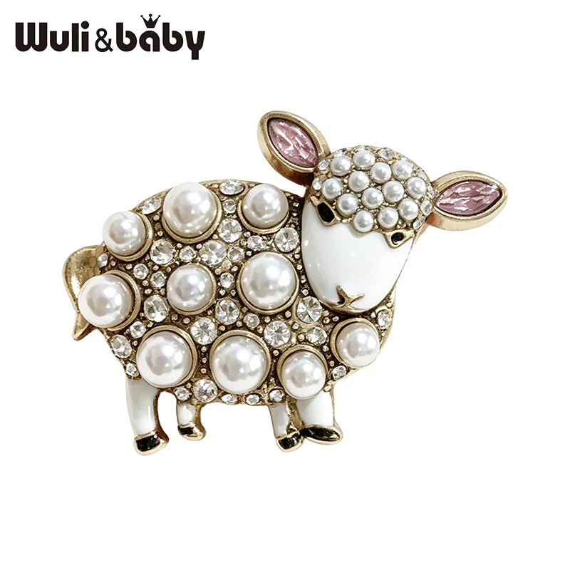 PENDRA Pearl Sheep Rhinestone Brooch
