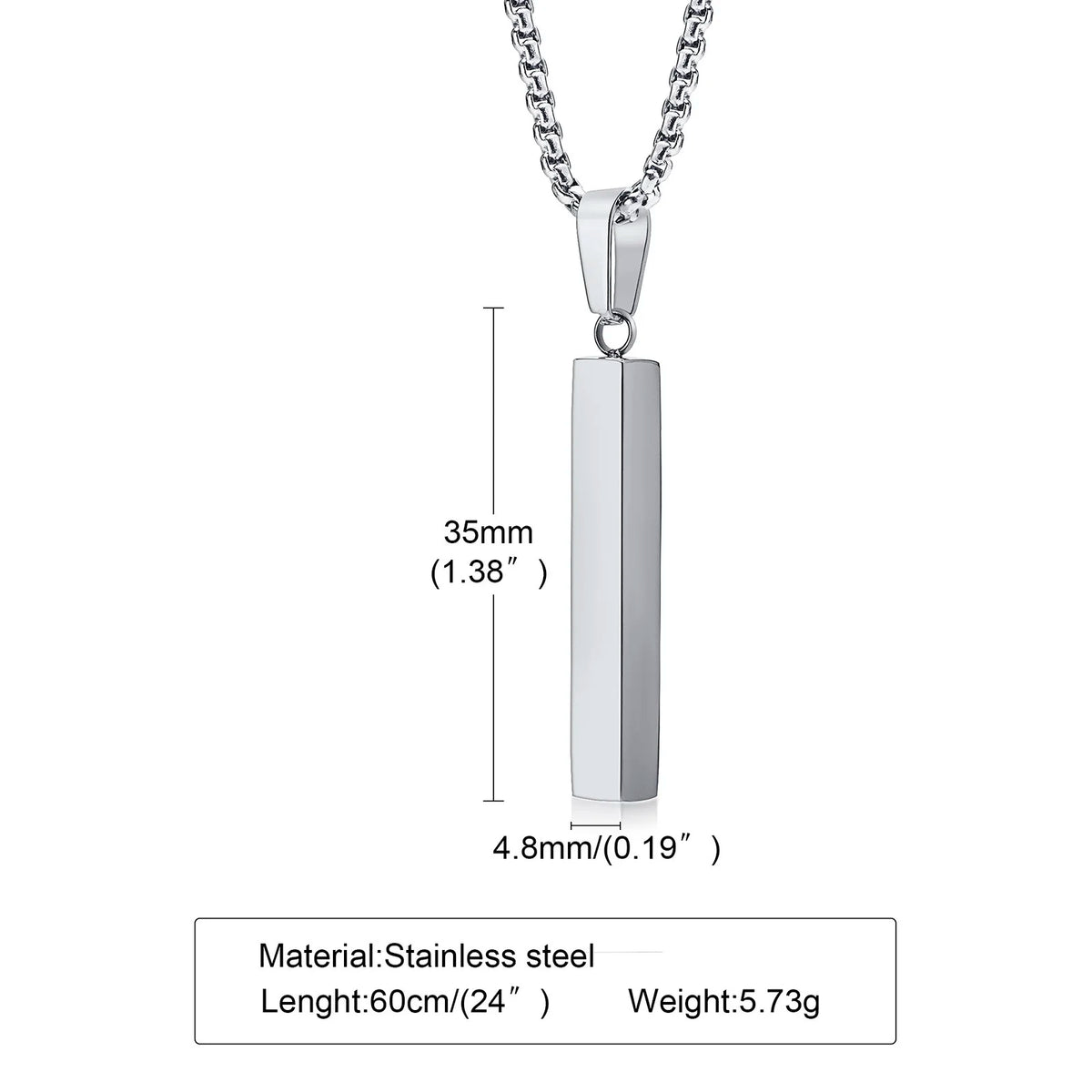 Personalized 1-4 Sides Pillar Necklace for Men Women,Stainless Steel Rectangle Vertical Bar Pendant Necklace Gifts