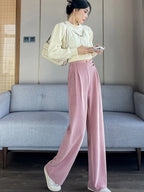 Corduroy pants women autumn and winter new Chinese style buckle casual thick solid color versatile wide leg pants