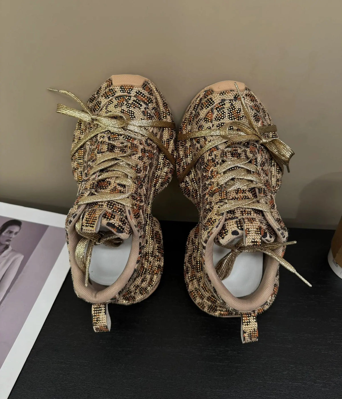 PENDRA Leopard Gold Diamond Shoes