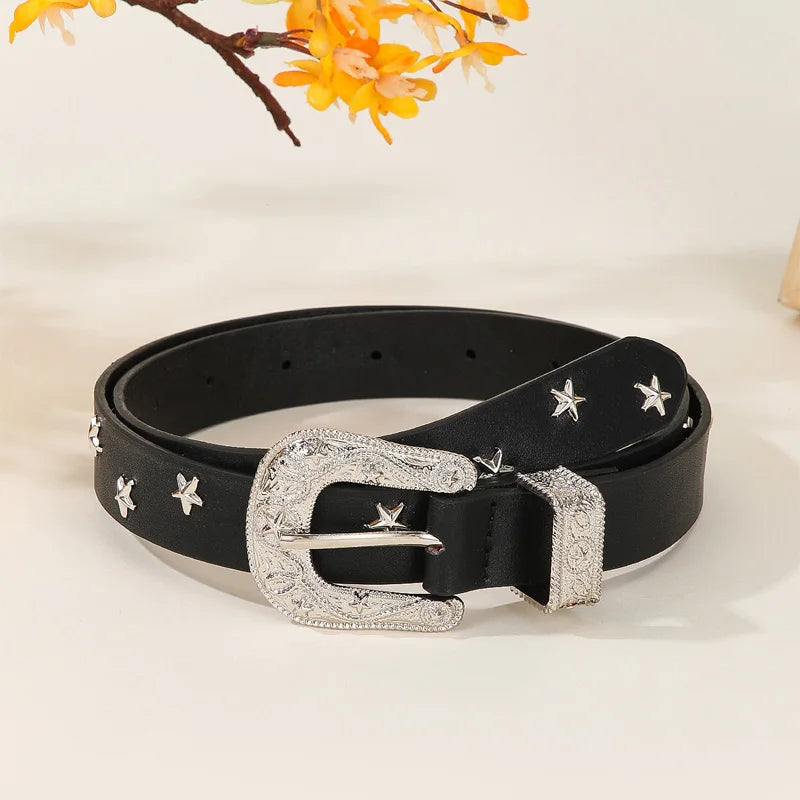 New Style Punk Belts Decoration Men Star Rivets Trend Fashion Punk Style Wide Belt Personality Women Retro Versatile Jeans Belt