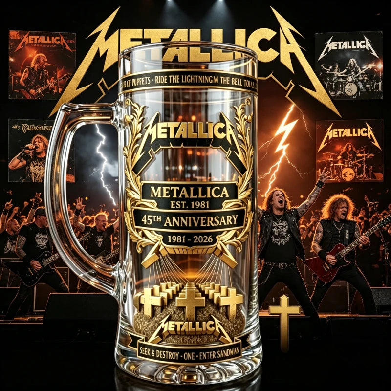 METALLICA metal band 45th anniversary, black gold three-dimensional relief craft rock commemorative collection glass beer cup,