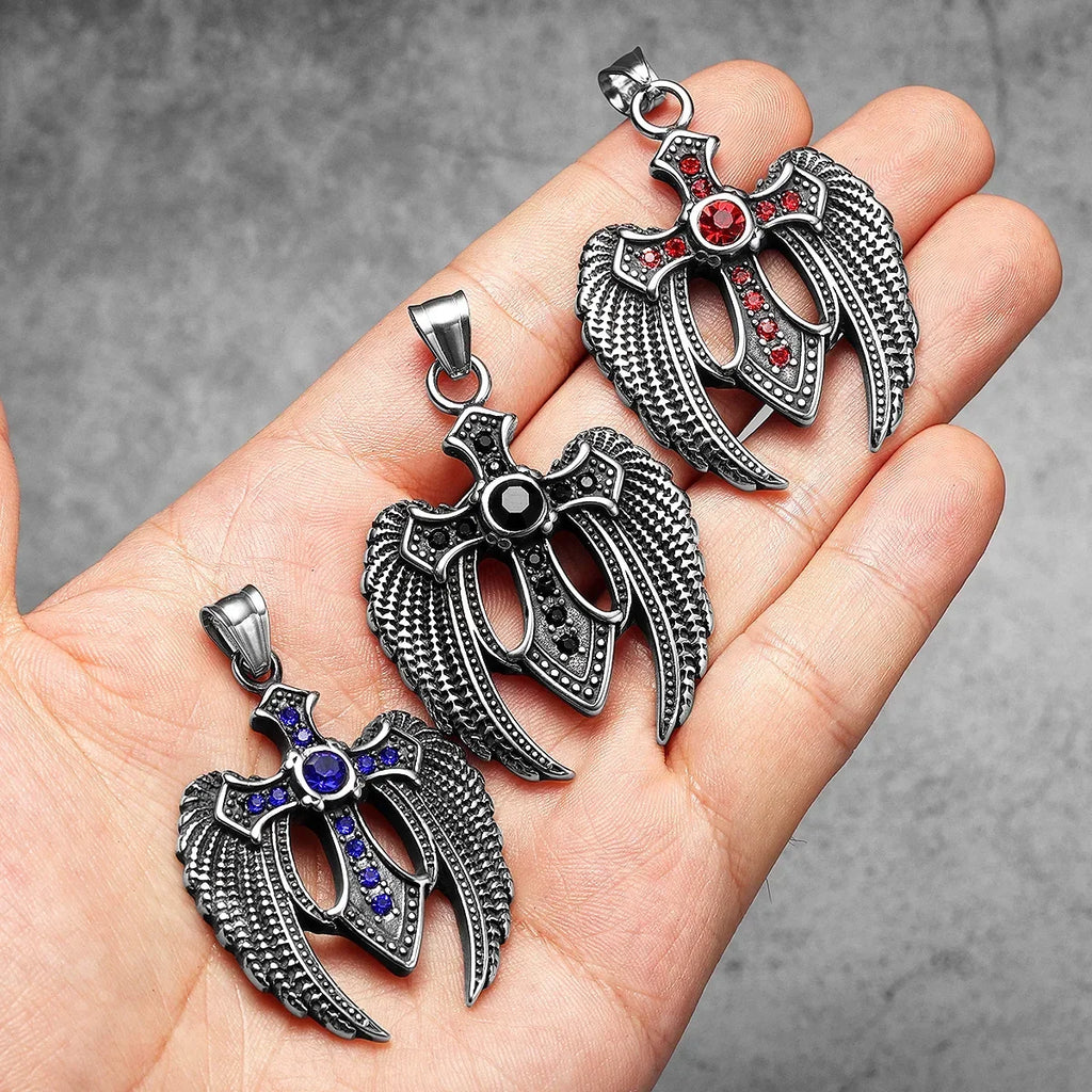PENDRA Angel Wing Cross Steel Necklace