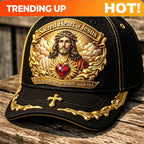 Religious Adjustable Collectible Black Baseball Cap with Sacred Heart of Jesus Print from Isaiah Ideal for Believers