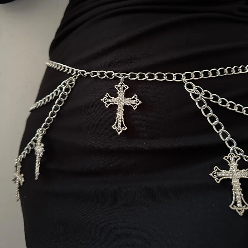 Vintage-Inspired Multi-Layer Metal Waist Chain With Hollow Cross Pendant - Sexy Body Accessory For Women Necklaces For Women