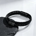 Black Braided Cord Bracelet for Men,Crystal Zircon Bead Charm Layered Punk Wristband,Streetwear Punk Casual Jewelry Gift