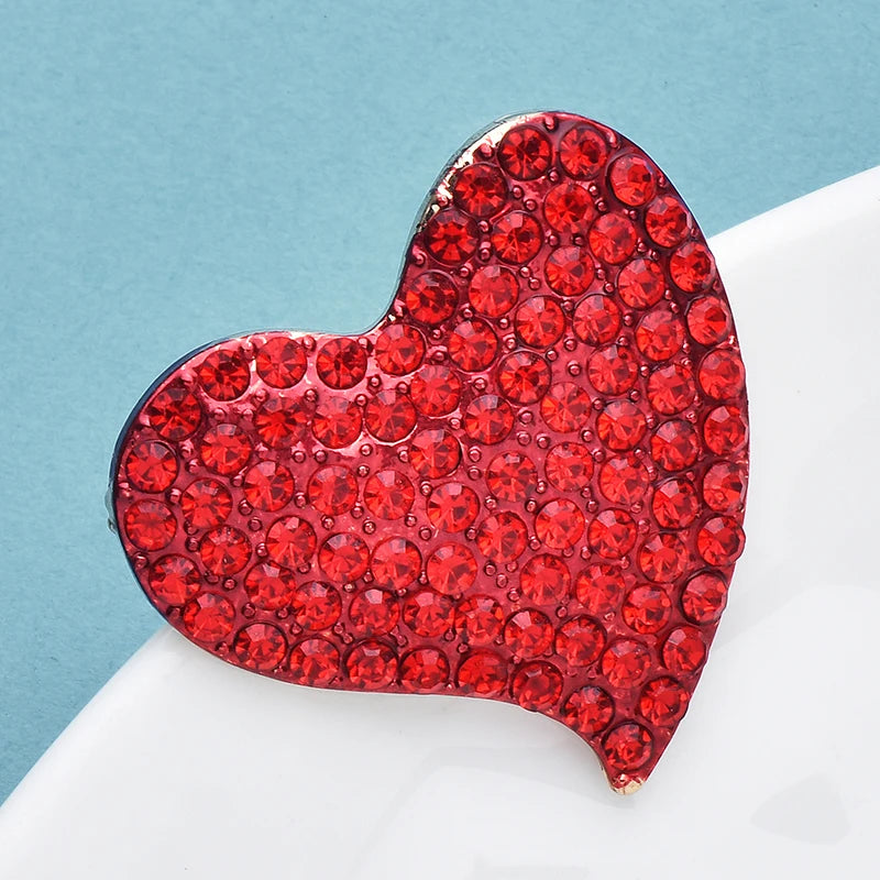 PENDRA Rosette Full-Red Rhinestone Peach Heart Brooch