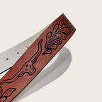 PENDRA Miraelle Leather Bull Buckle Western Engraved Belt