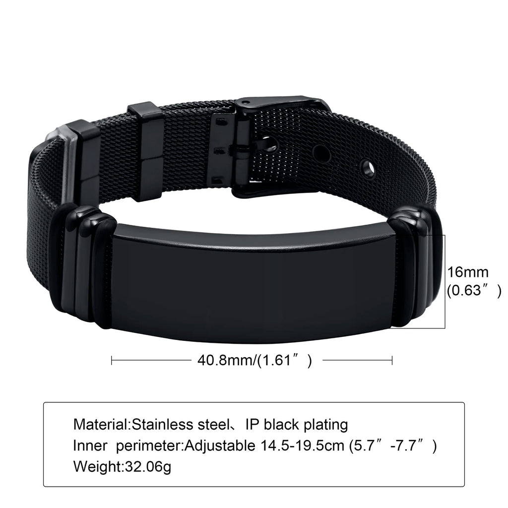 Free Engraving,Stainless Steel Mesh Band Bracelet,Adjustable Bracelet for Men Gift